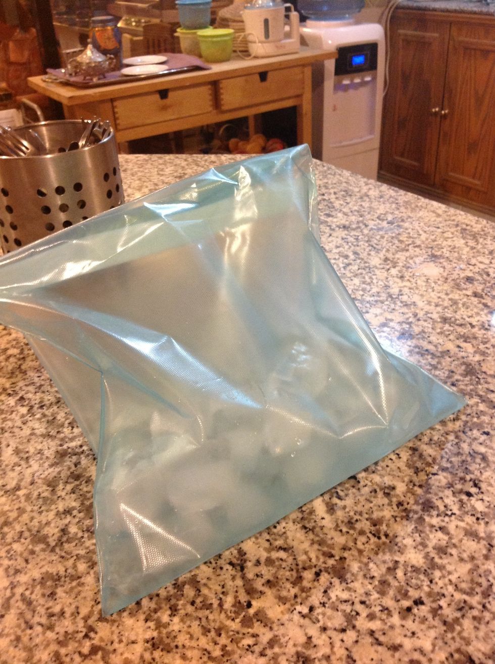 Put all of your ice and salt into your big plastic bag