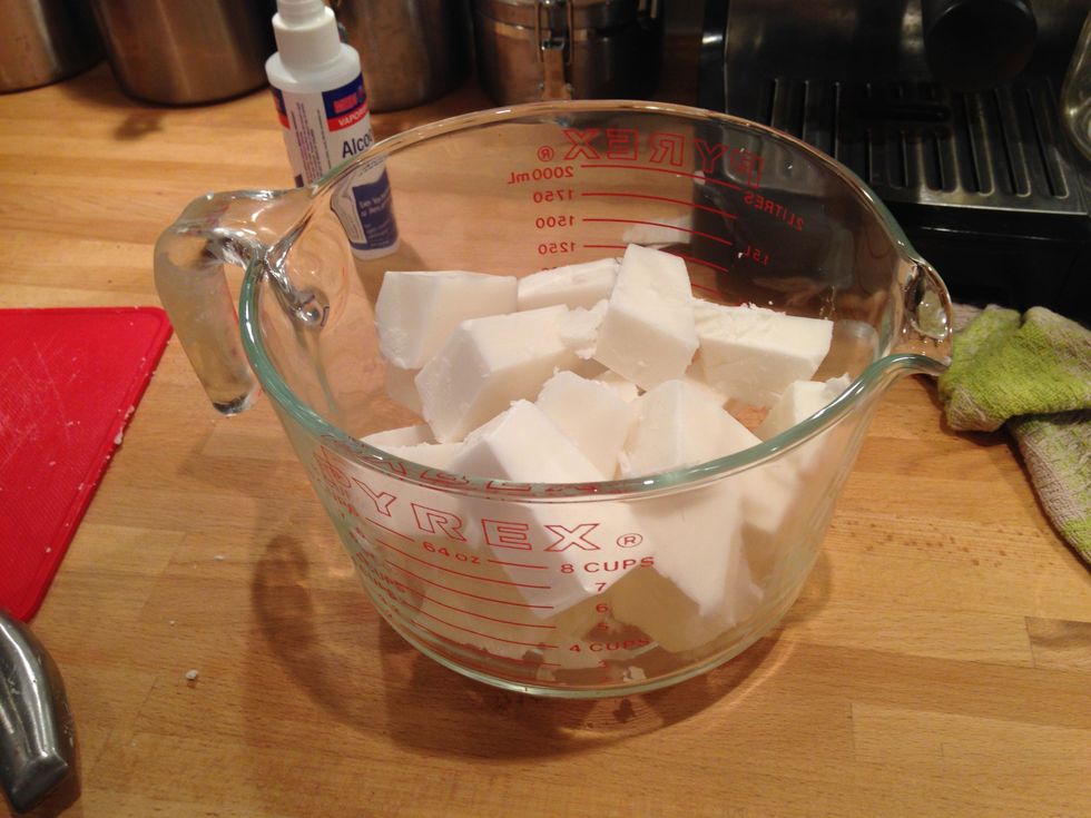 Put all the cubes into a Pyrex measuring cup (easier for pouring) or a glass bowl.