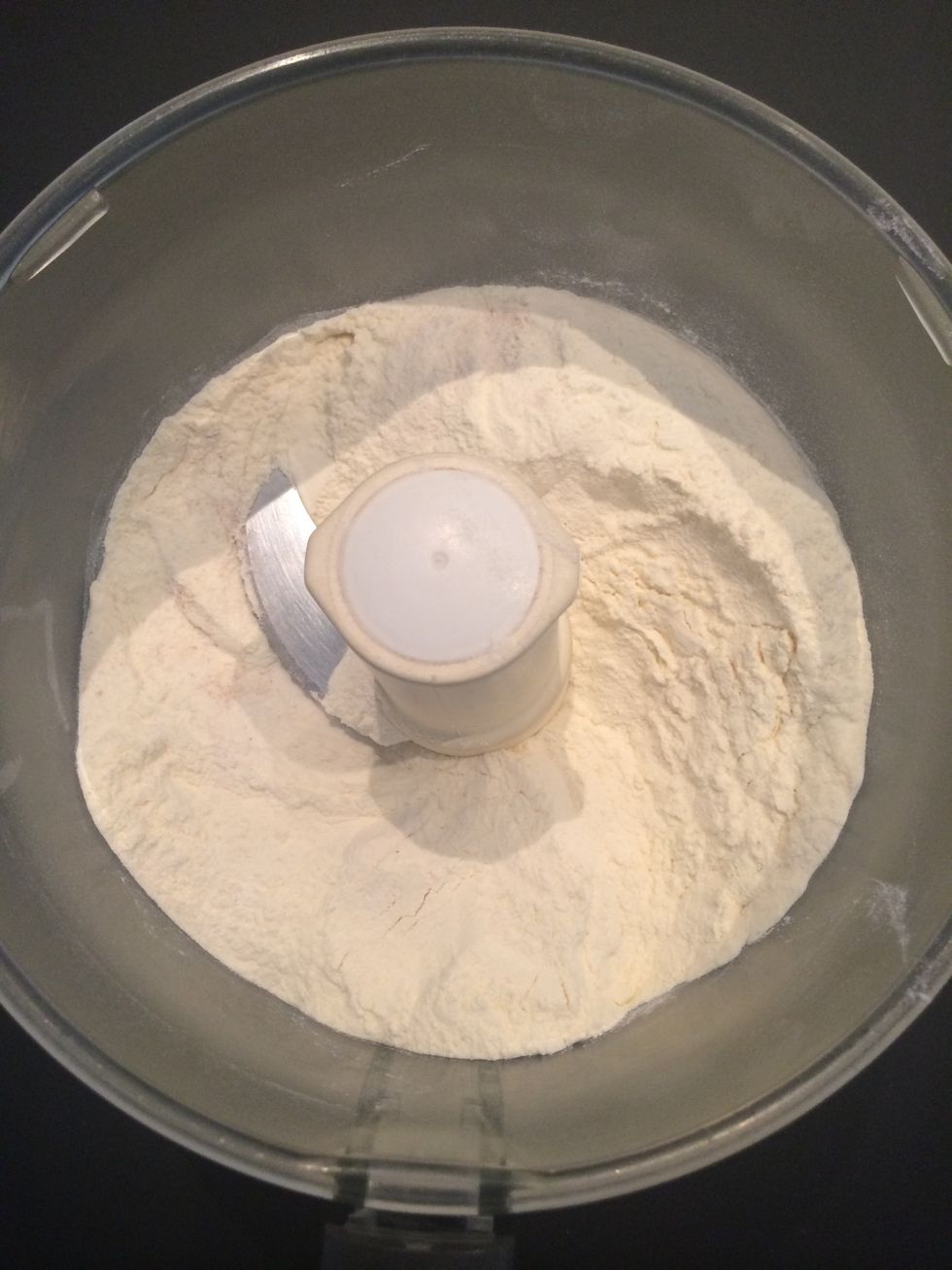 Put all the dry ingredients in a food processor.. Add the butter. Pulse until u get a sandy mix. The add the liquids while the machine is running