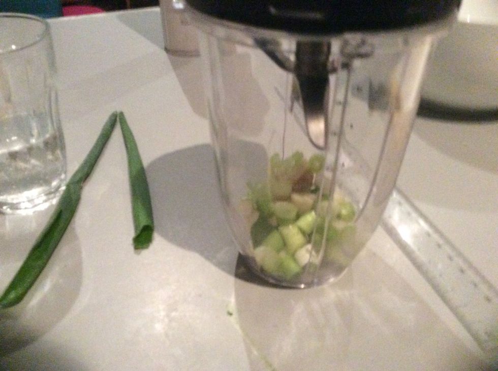 Put all the ingredients that you just placed in the bowl in a blender to pulse the ingredients till its smooth