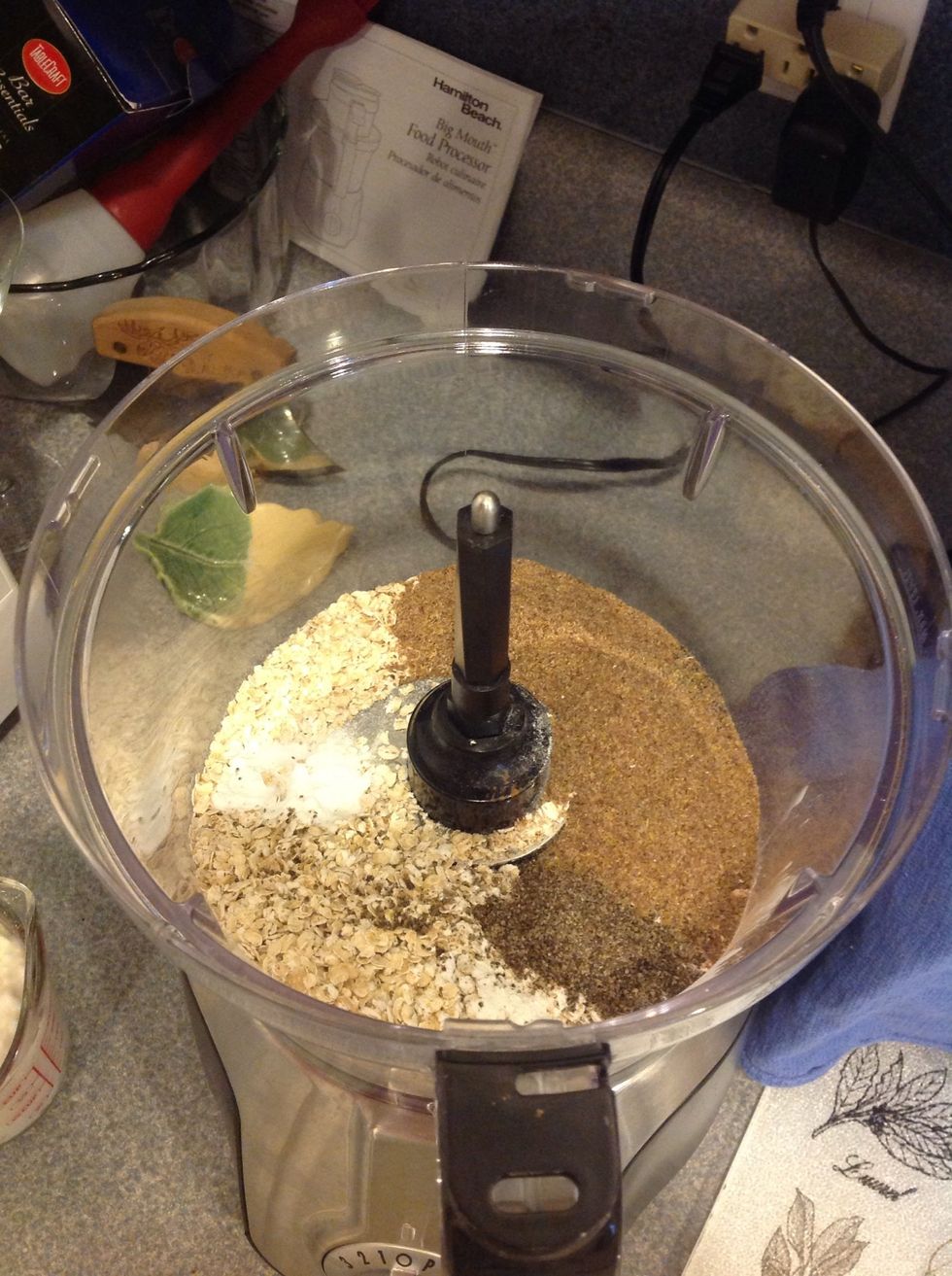 Put all your dry ingredients in the food processor...