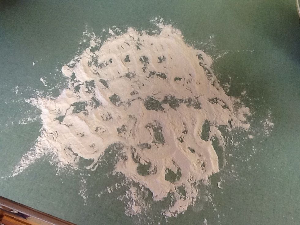 Put all your ingredients on the flour then start to need it.