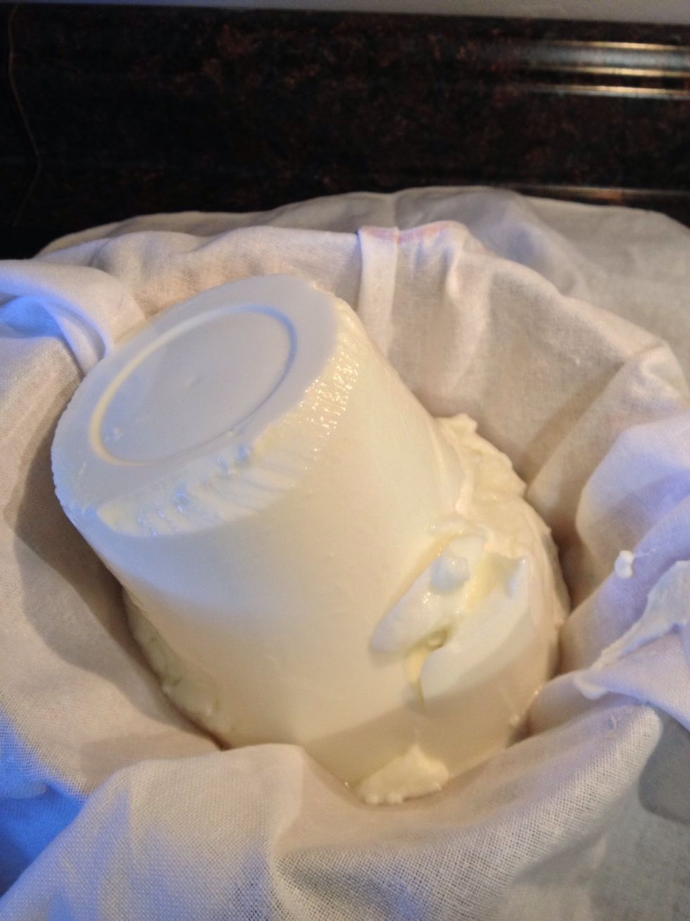 Put all your yogurt into this strainer and put this in the fridge for 24 hours until all the liquid strained.