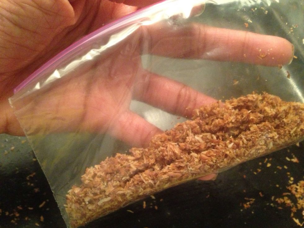 Put any left over coconut-flax seed mixture in a plastic bag and store in the refrigerator. No need to throw it out or waste it. It can be added to yogurt or smoothies later.