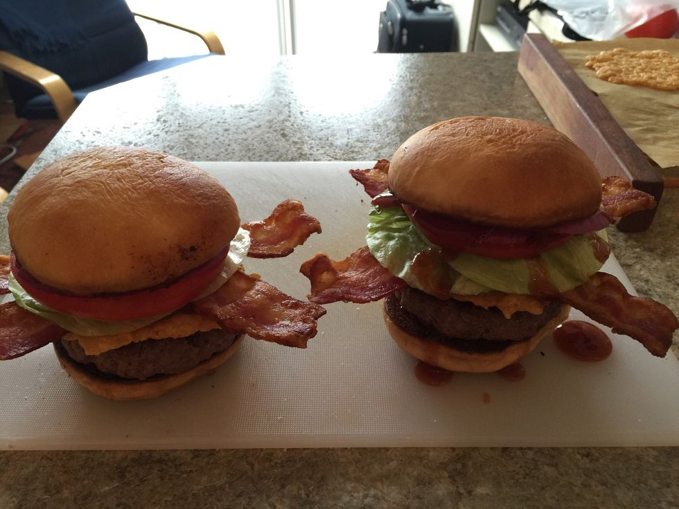 Put BBQ sauce and top with bun