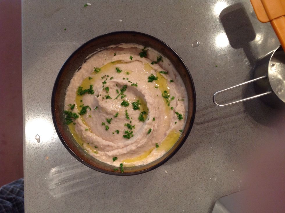 put beans in food processer and blend. add the rest of the ingredients and mix until it is at the consistency you want, thinning with water if needed.