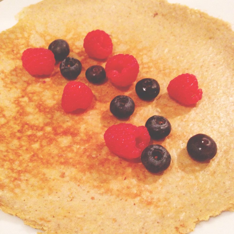 Put berries on the pancakes