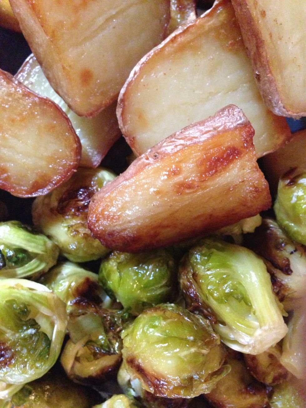 Put both in one serving dish. Or 2 separate ones. . Perhaps reheat 1 min in the microwave.  You can also serve them warm.