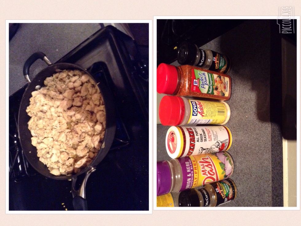 Put butter and chicken in frying pan. Season how you choose and cook throughly