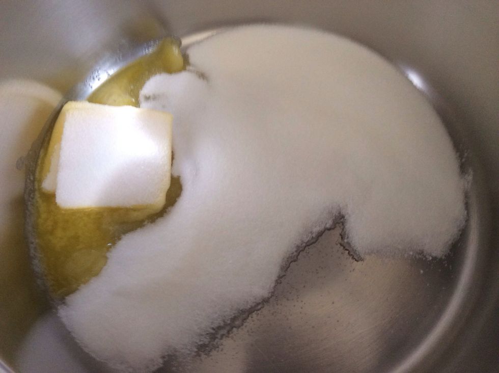 Put butter and sugar in a pan and wait till it's melted, then add your apples