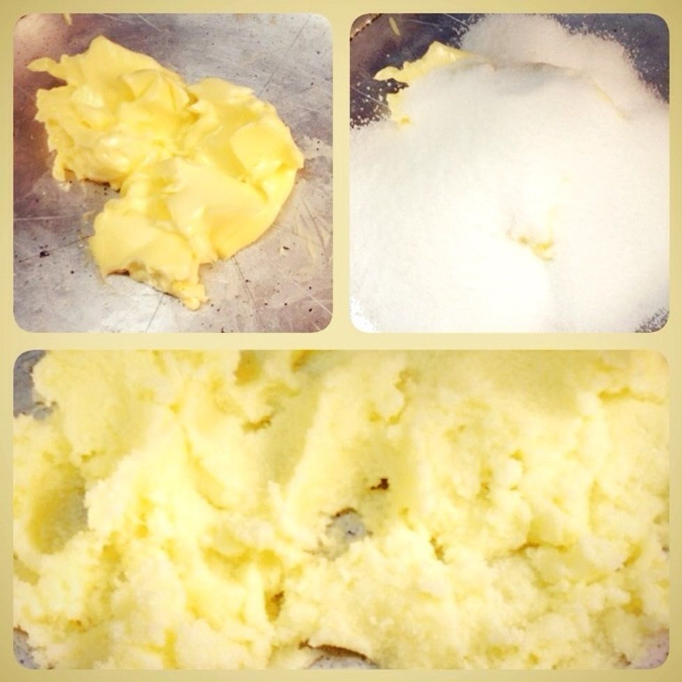 Put butter, sugar then mix.