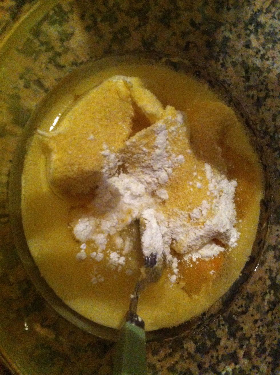 Put Butter , Sunflower Oil , eggs , milk , baking powder and semolina all together in a bowl Mix with your hands \u270b\u270bnext step adding flour \ud83d\ude0a