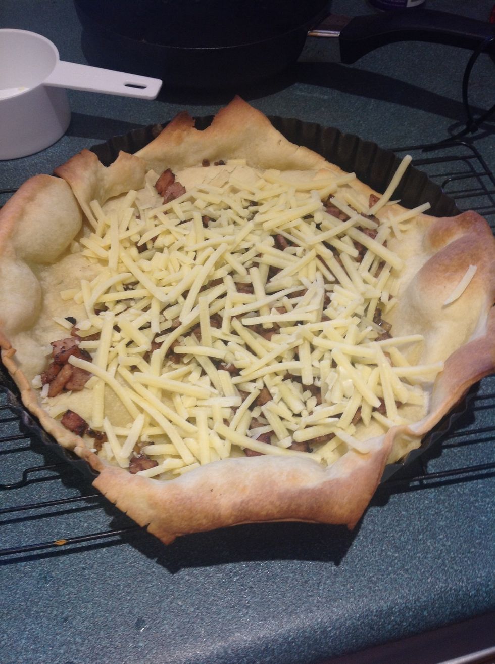 Put cheese bacon and onion in pastry