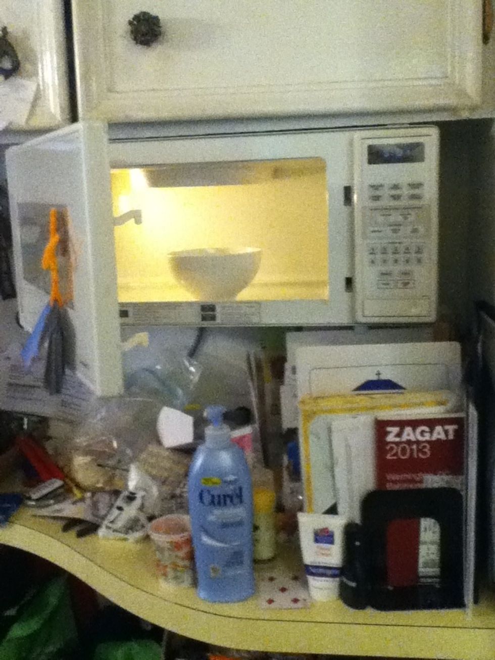 Put chocolate chips in microwave for about 1 minute and 30 seconds, or until melted.