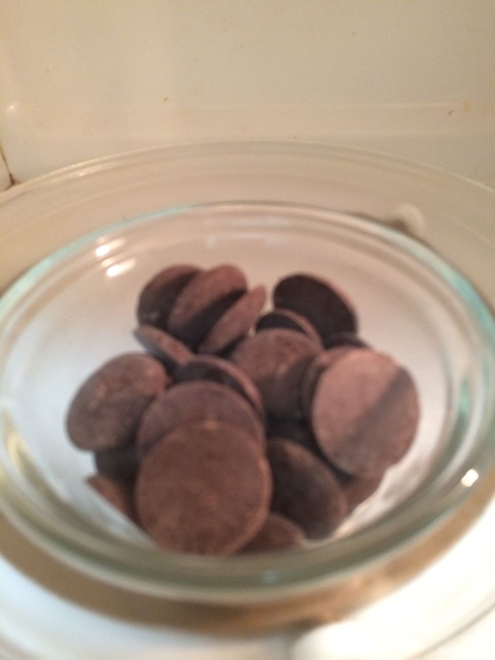 Put chocolate in microwaveable dish! Mine is dark chocolate but you can use any kinds! (This is also the healthy version!)