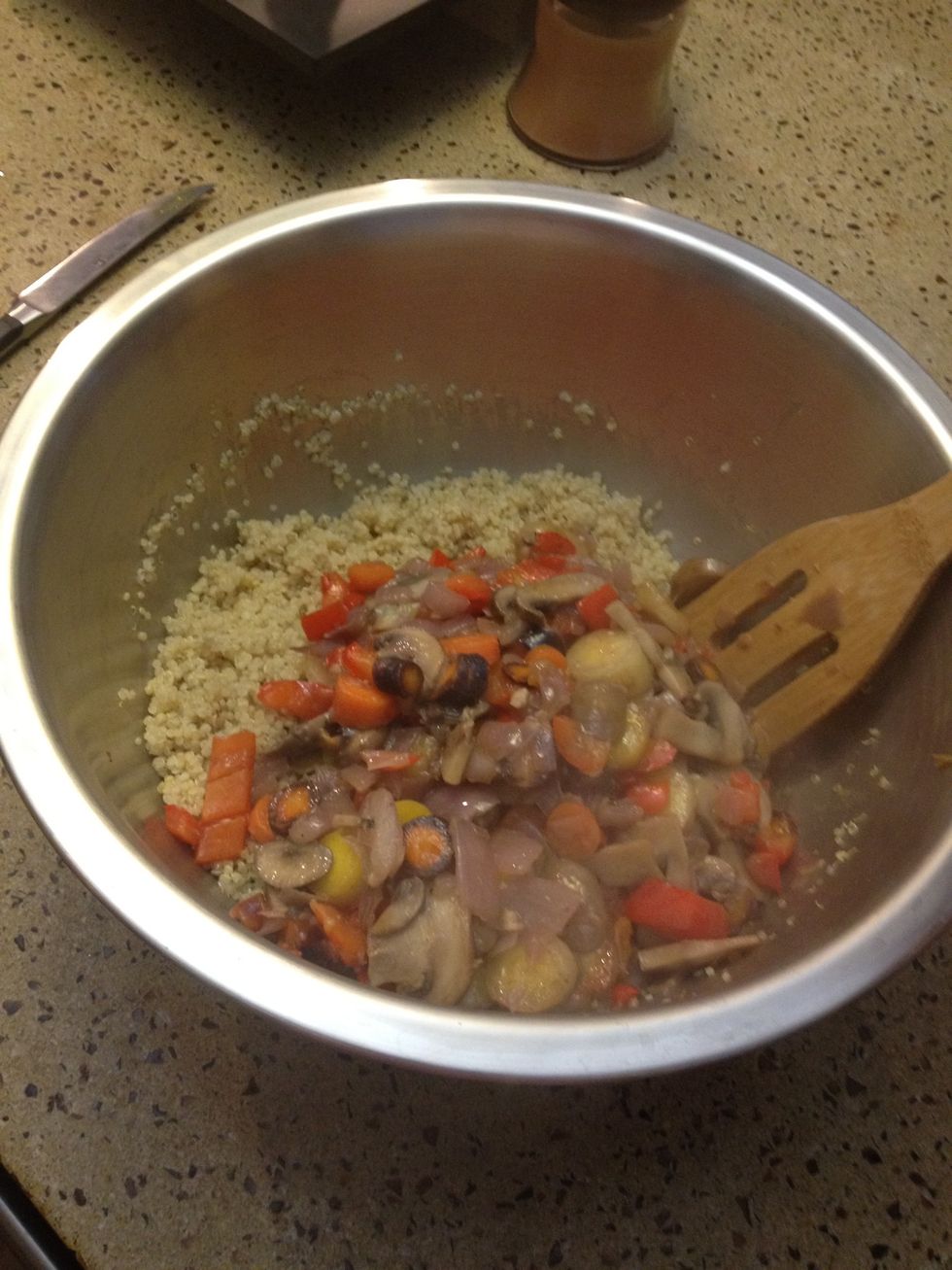 Put cooked veggies on top of quinoa in bowl