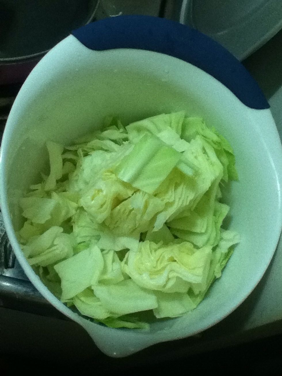 Put cut cabbage in a bowl.