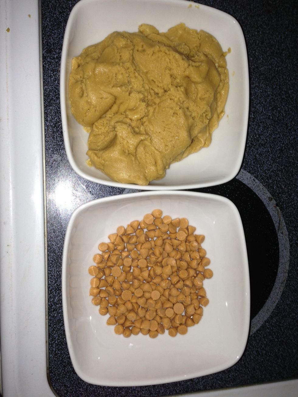 Put dough in one bowl and the butterscotch chips in a other. Eat some chips. You can't resist. No need or reason to try