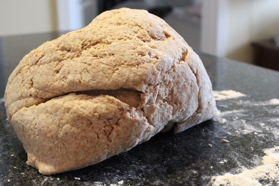 Put dough onto floured surface and roll it to 1in thickness. Using a empty tuna can with lid cut off, cut muffins and put on baking sheets. Re-roll dough and continue cutting until all dough is used.