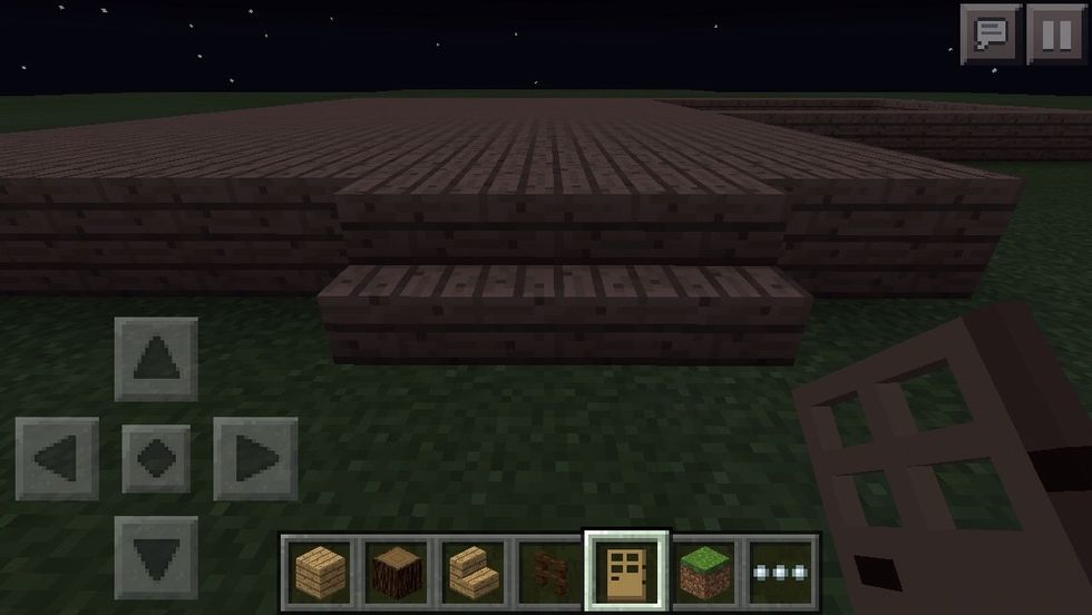 Put down three oak wood stairs at the front part of the shape.