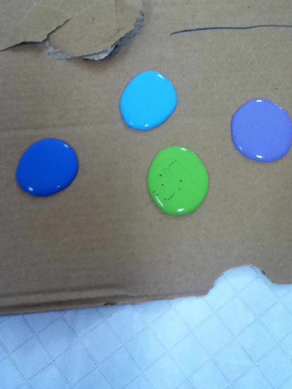 Put drops of paint on cardboard or a paper plate