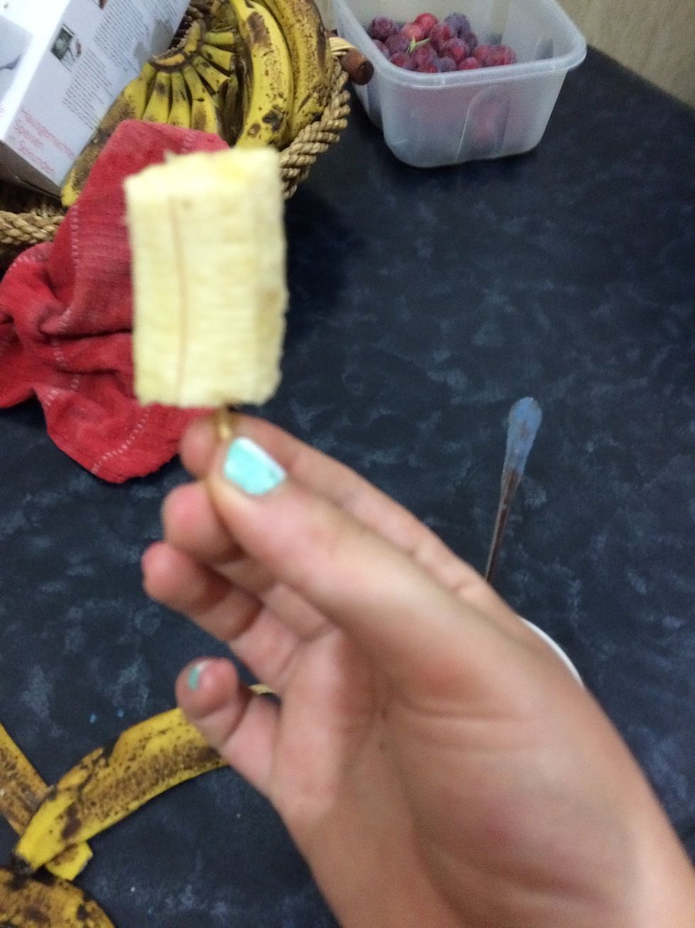 Put each piece of a banana on a toothpick