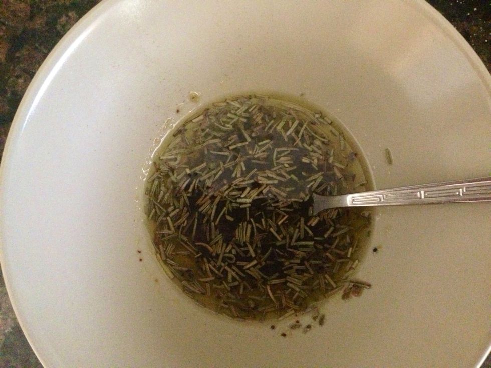 Put equal amounts of all herbs and a pinch of salt into 2 tablespoons of olive oil in a bowl.