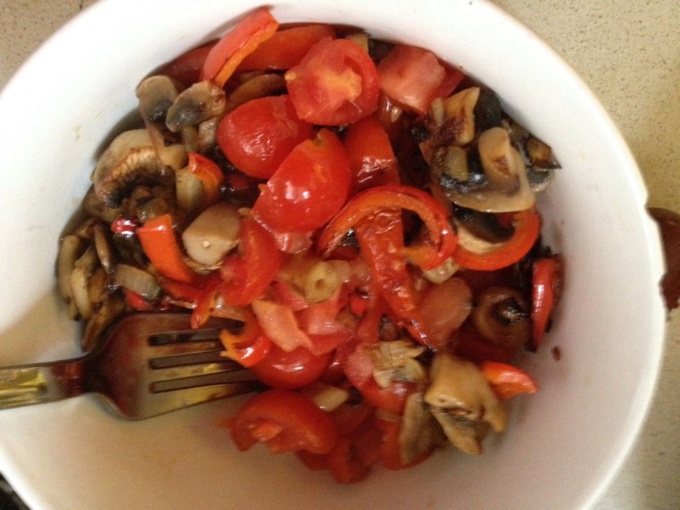 Put everything in bowl add salt,olive oil ,and start to eat :)