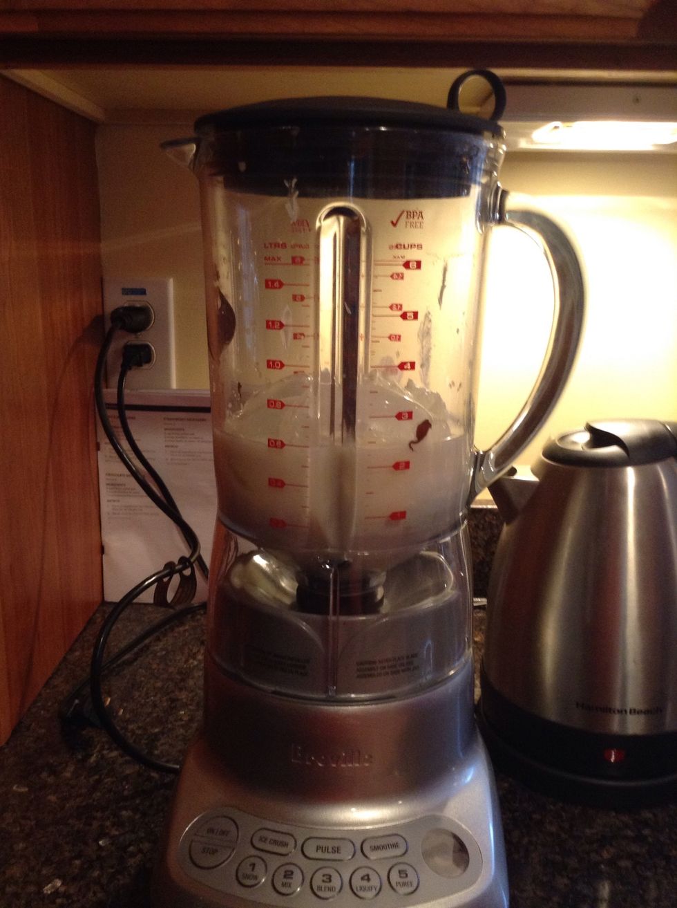 Put everything in the blender. And make sure you put the ice on top.