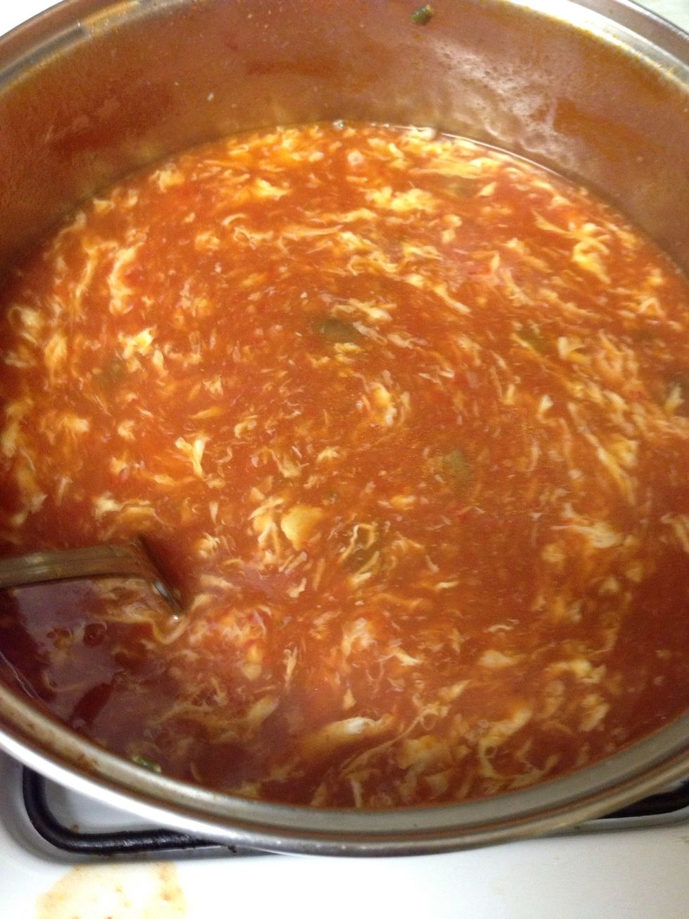 Put fire on low and mix in egg very slowly
