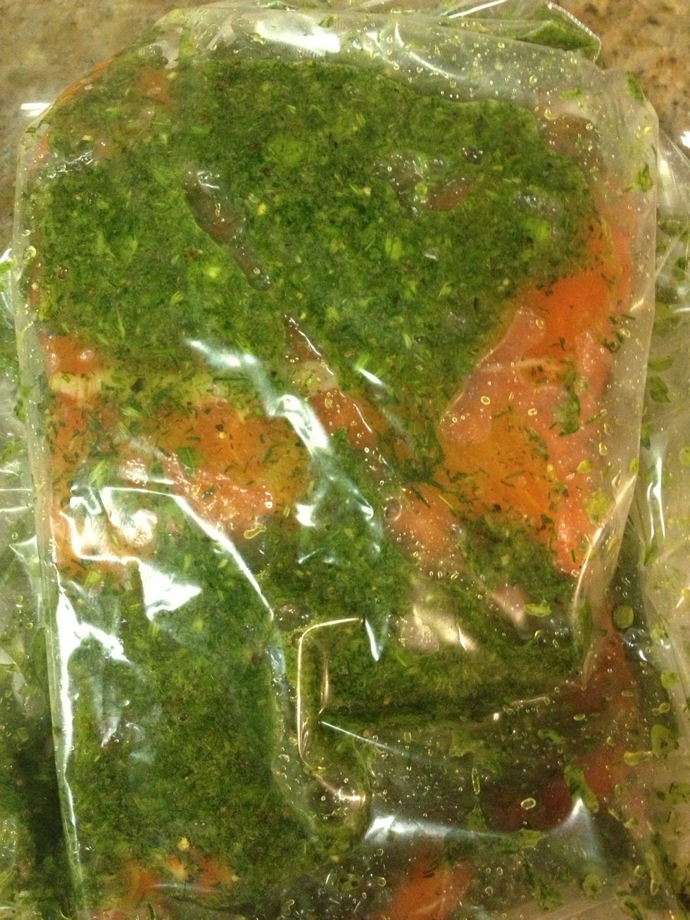 Put fish in a bag and coat in curing mix