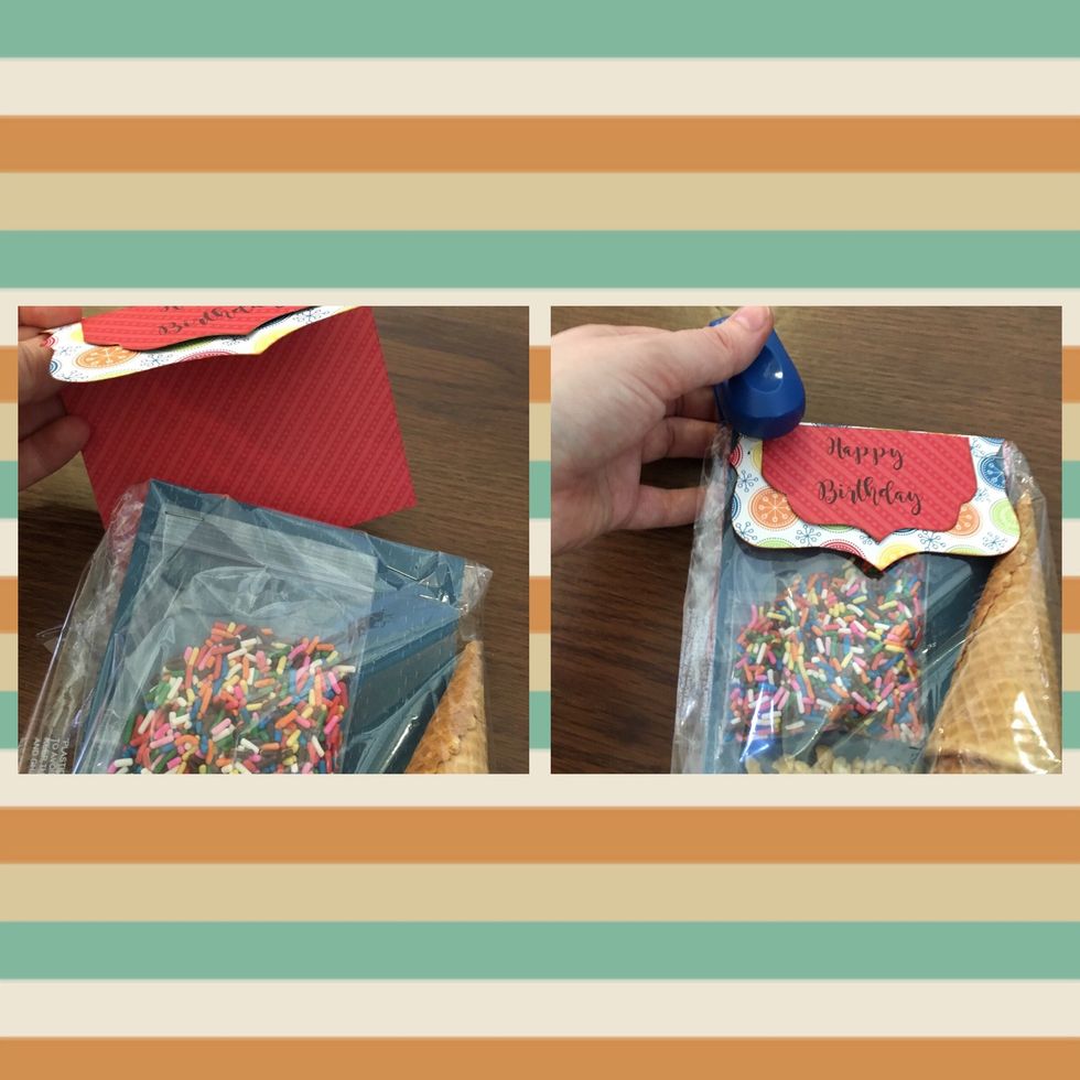 Put folded paper over the top of the bag and staple in place