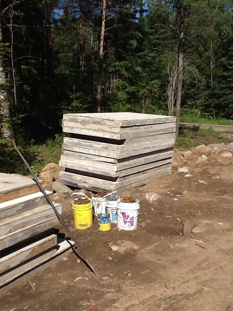 Put forms up around the footings of the house