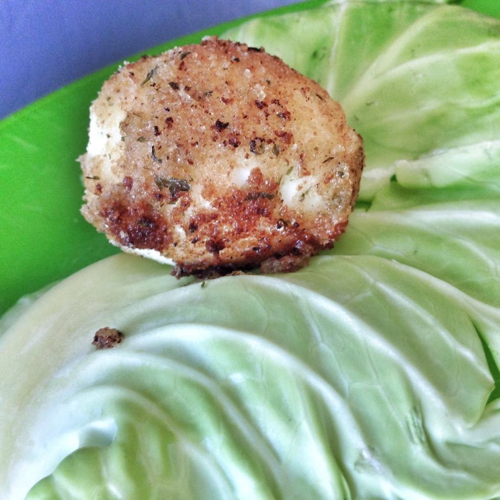 Put fried egg on a pretty leaf of cabbage or lettuce. You can be done here. If so, let cool, & eat!