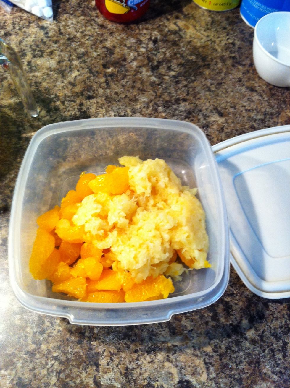 Put fruit in a container and place in the fridge. These will be added tomorrow.