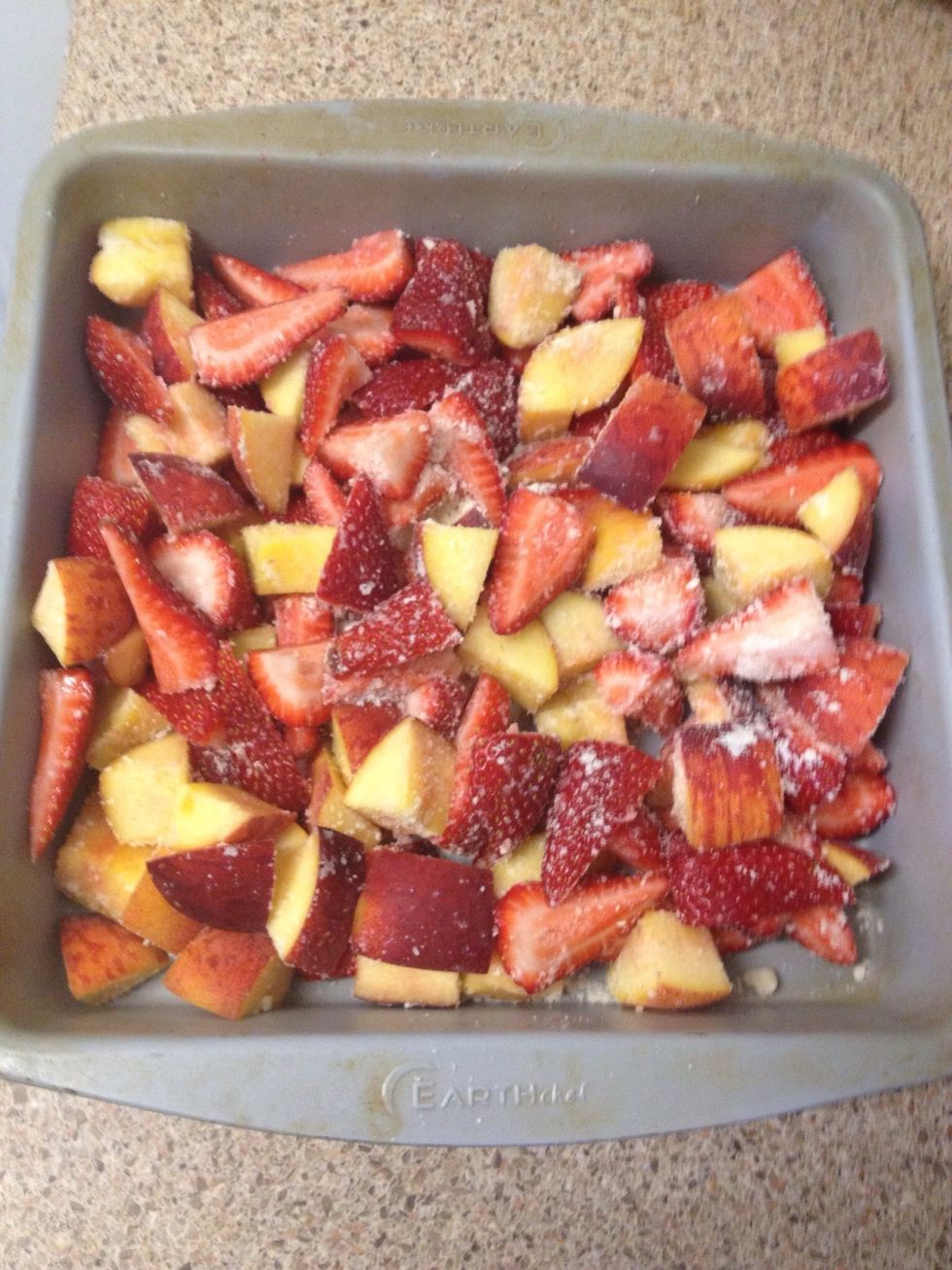 Put fruit into 8" or 9" baking dish.
