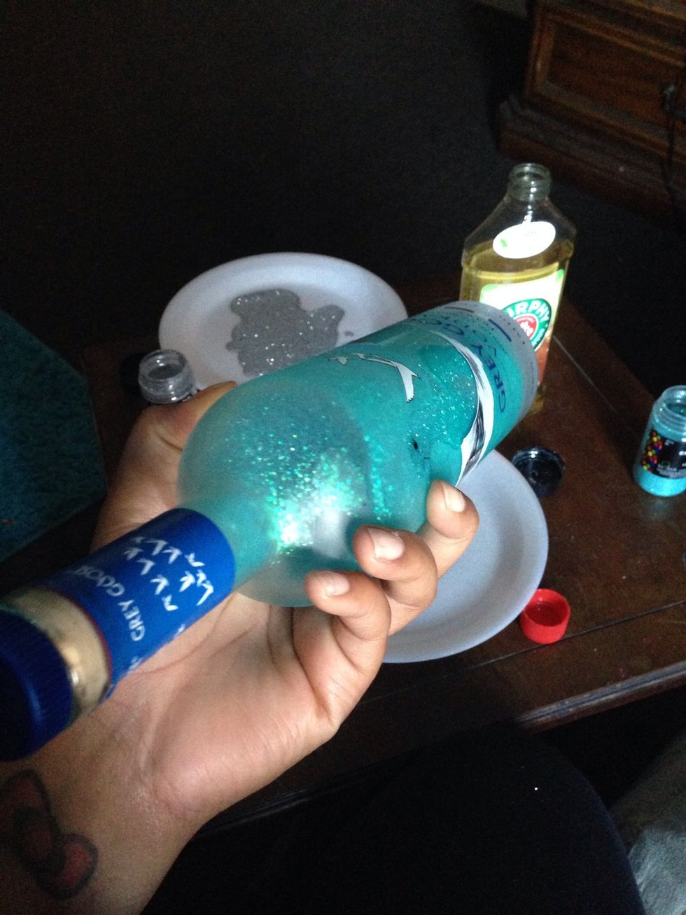 Put glitter inside then move it a circular motion again or shake it if there is a lid