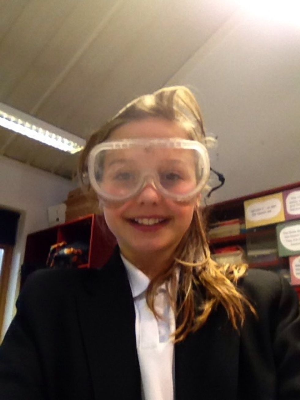 Put googles on and keep on until the experiment is over.