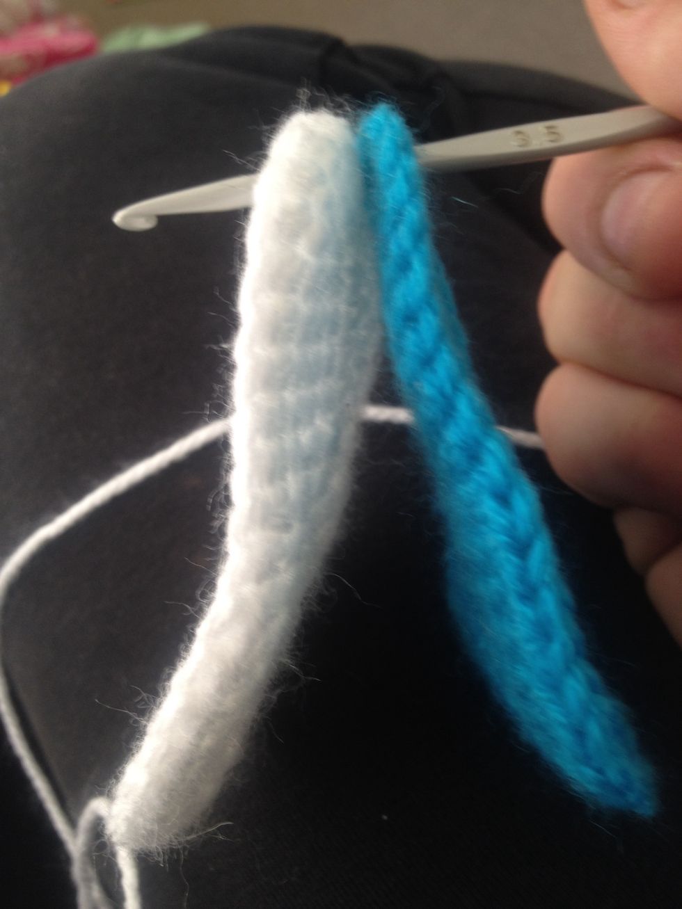Put hook through both soles and roughly matching up the stitches of both soles. If one sole is slight smaller then the other it OK cause the smaller one will be pulled bigger when going around
