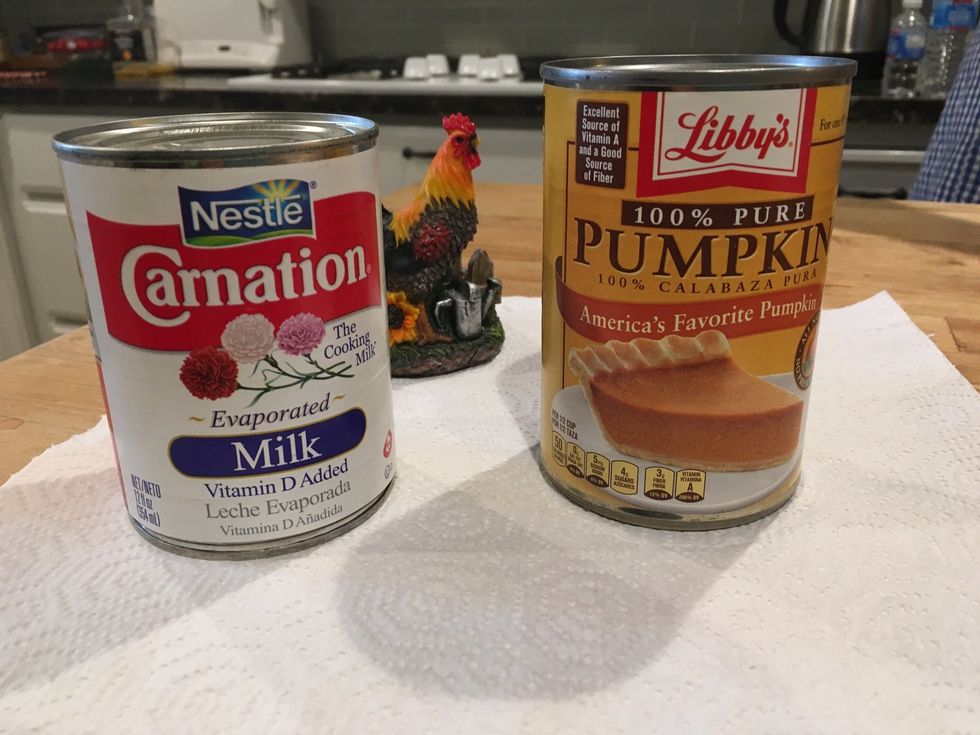Put in a 15 oz. can of pumpkin and 12 oz. of evaporated milk