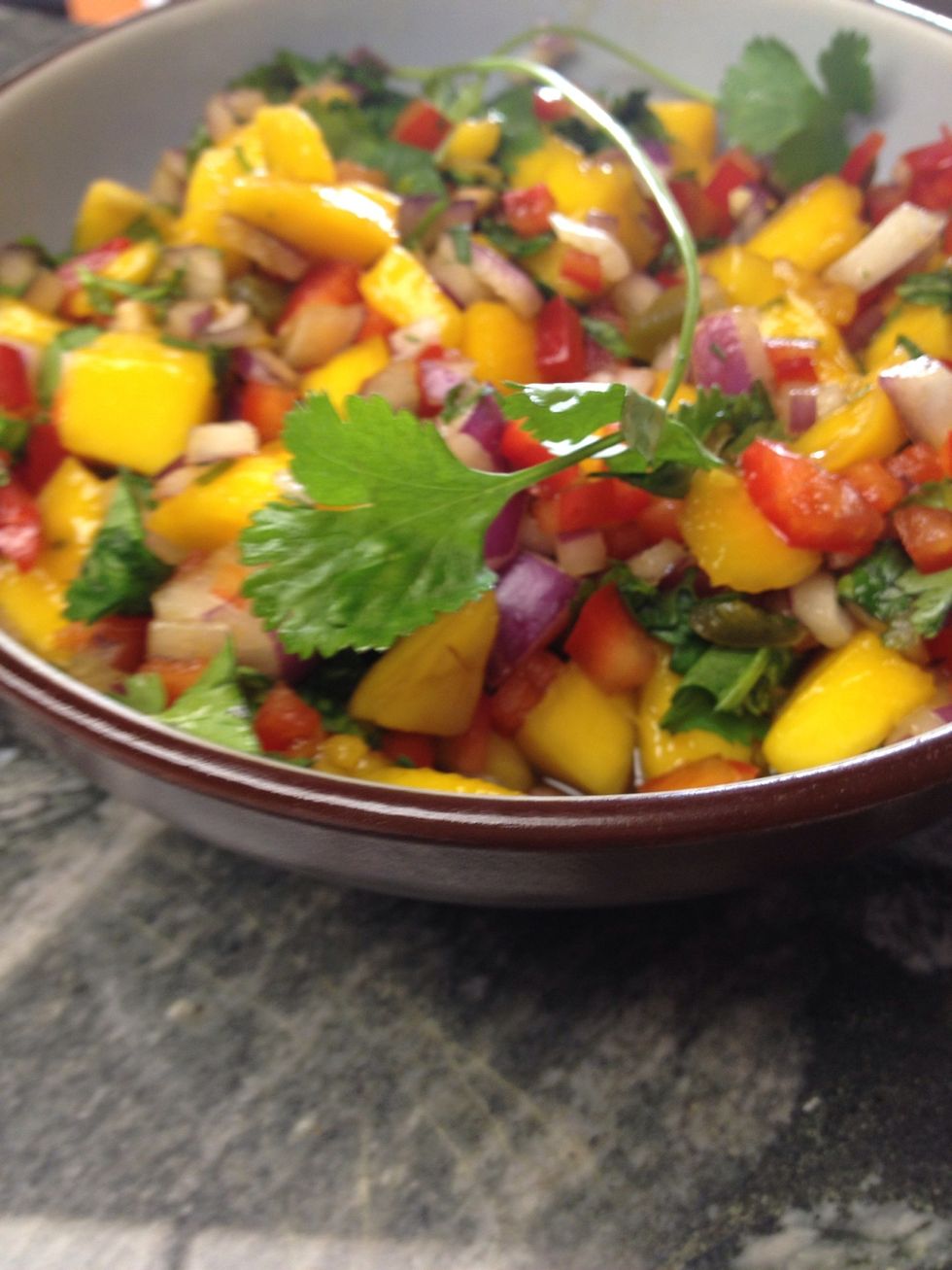 Put in a bowl on the table or garnish directly when serving.