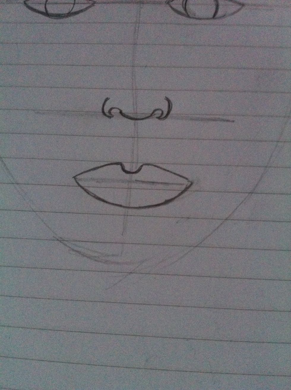 Put in a wide u shape at the bottom for the bottom lip