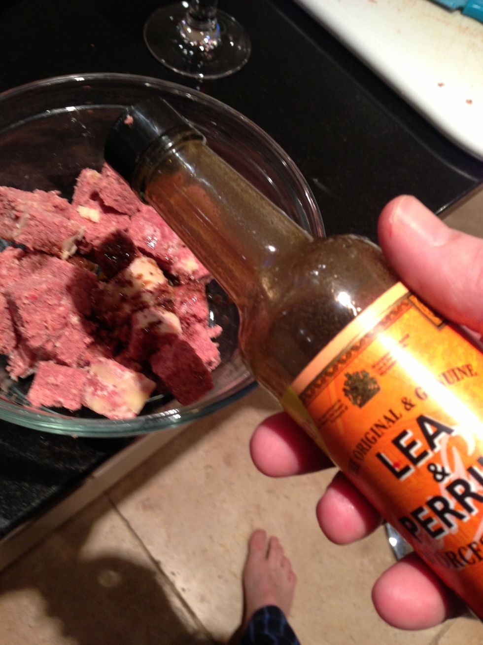Put in bowl and marinade with lea and perrins