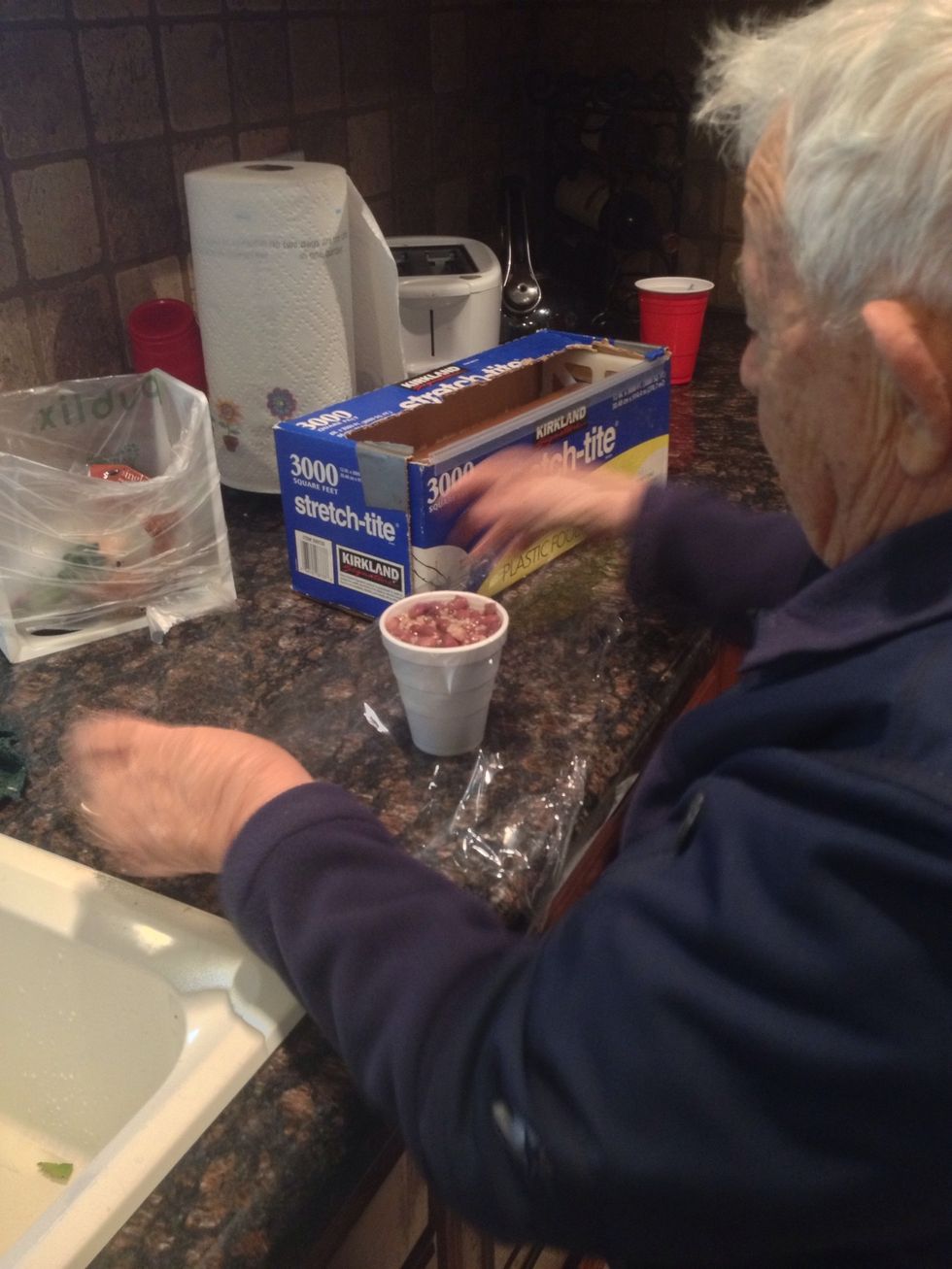 Put in cups, cover with Saran Wrap and freeze for later use.