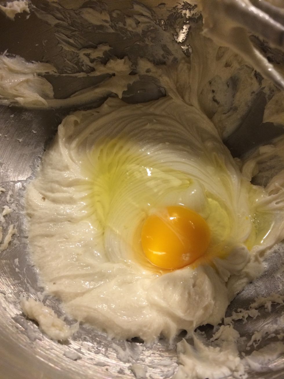 Put in eggs( one at a time) mix eggs in
