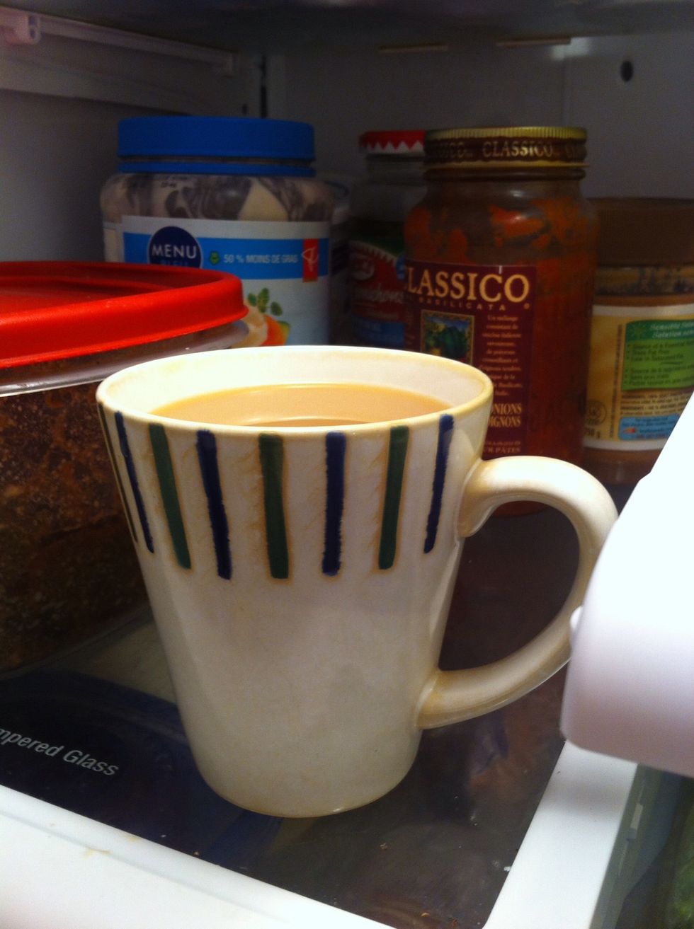 Put in fridge to chill, \u2744 if you want it to be colder faster, put it in the freezer! Just make sure you don't freeze it! \u26c4\u2615