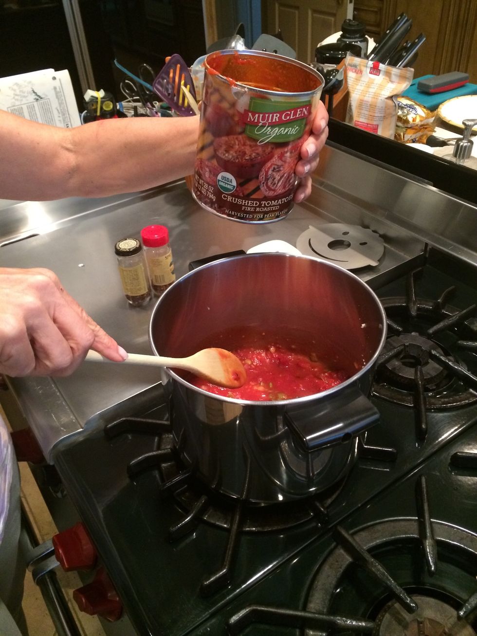 Put in full can of crushed tomatoes 12 oz