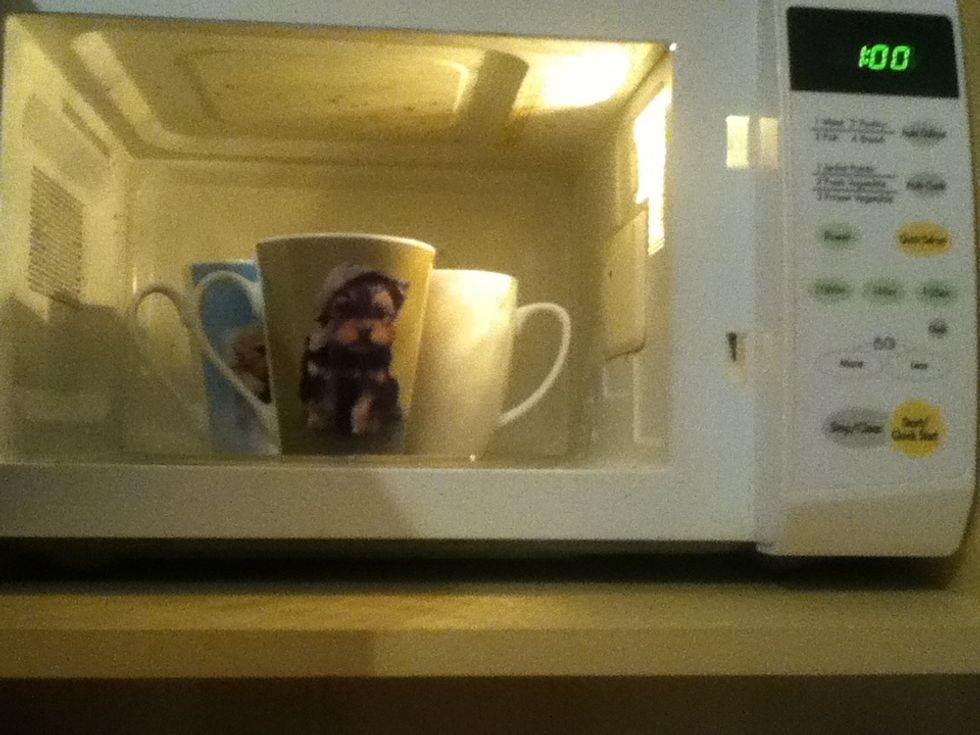 Put in microwave for a minute stop when it gets to 30 seconds