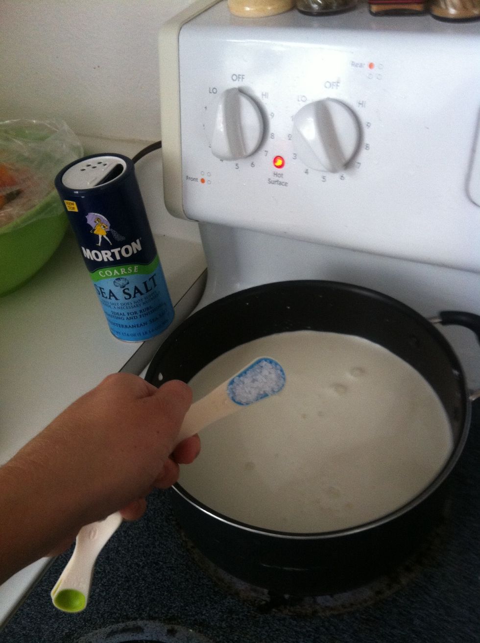 Put in non stick pot with a tsp salt and stir