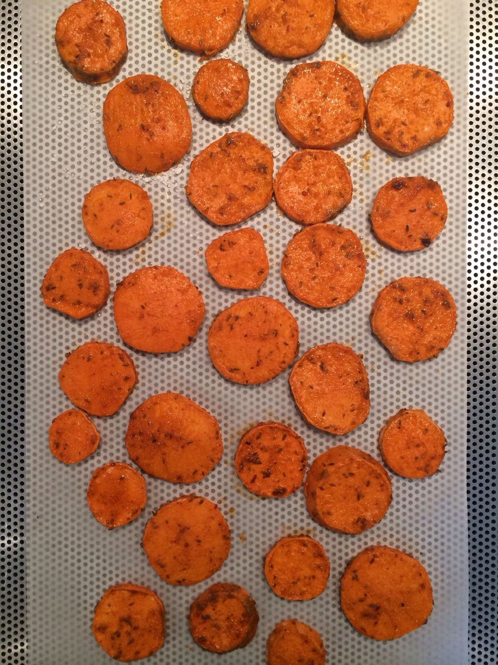 Put in one layer and bake in a preheated oven 220C - 30 mins. Turn them after 15 mins